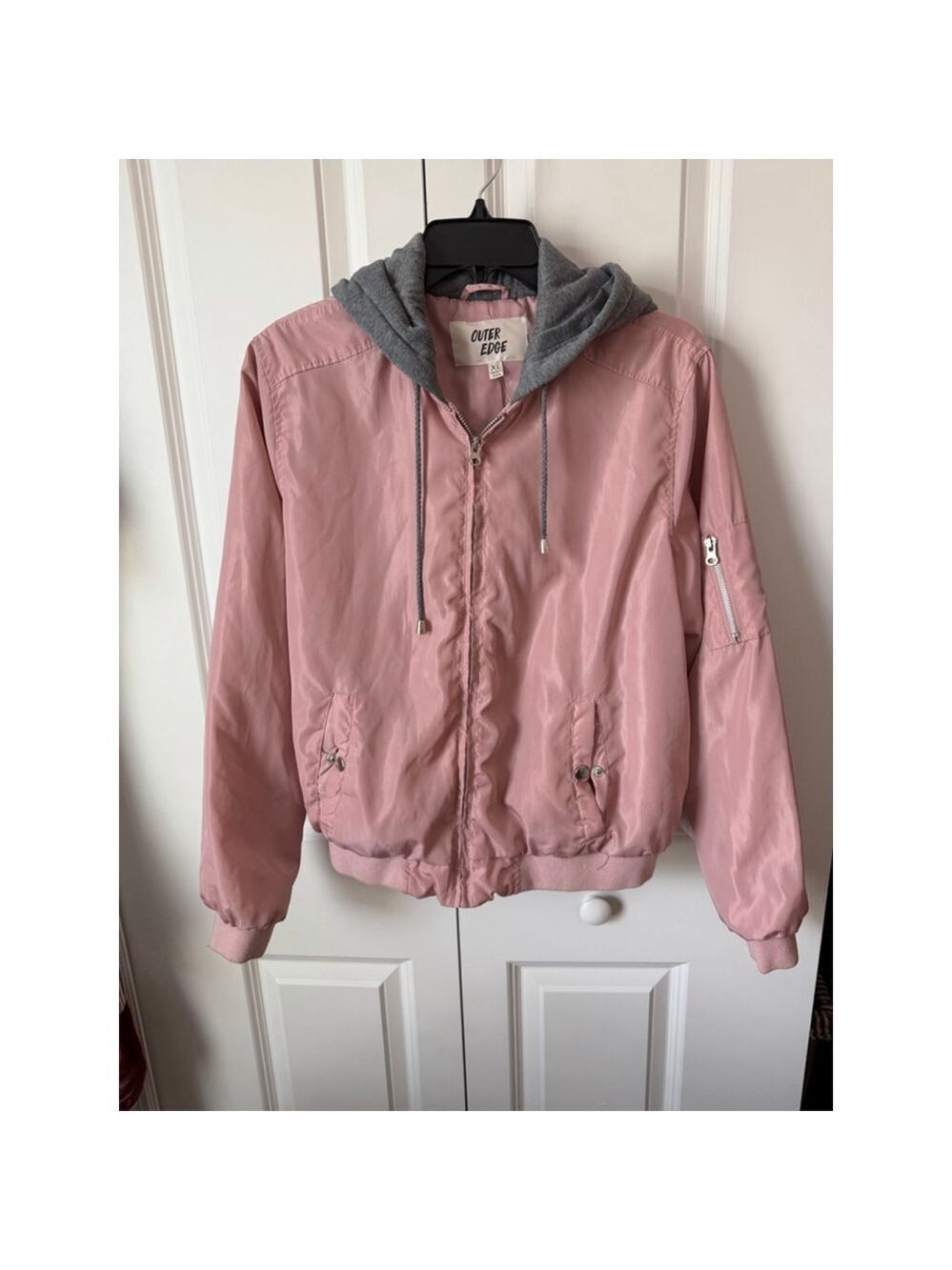 Outer Edge Pink & Gray Hooded Bomber Jacket XL